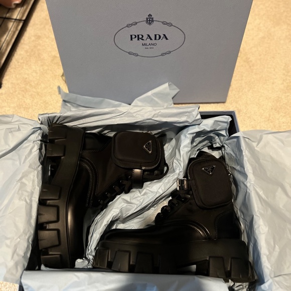 Prada Monolith brushed leather and nylon boots with pouch - Picture 11 of 12